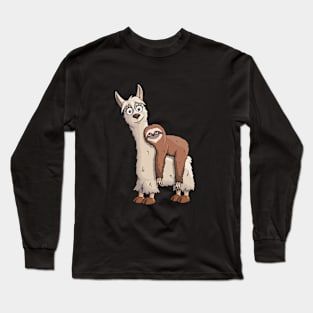 Cartoon Sloth Riding Llama Long Sleeve T-Shirt